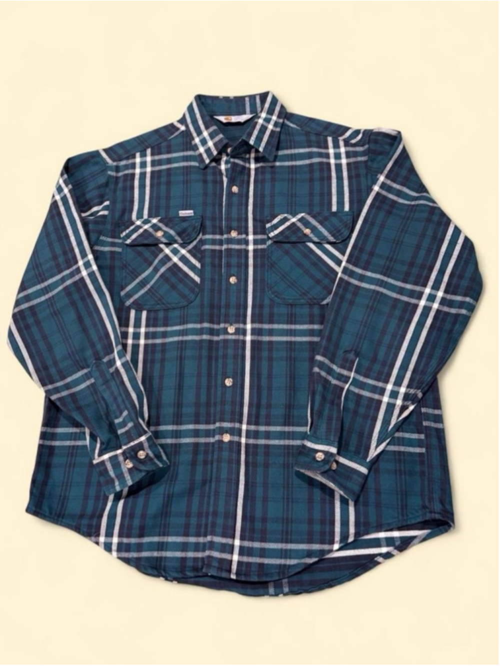 Vintage Carhartt Rugged Outdoor Wear Plaid Flannel Shirt Green Blue Workwear